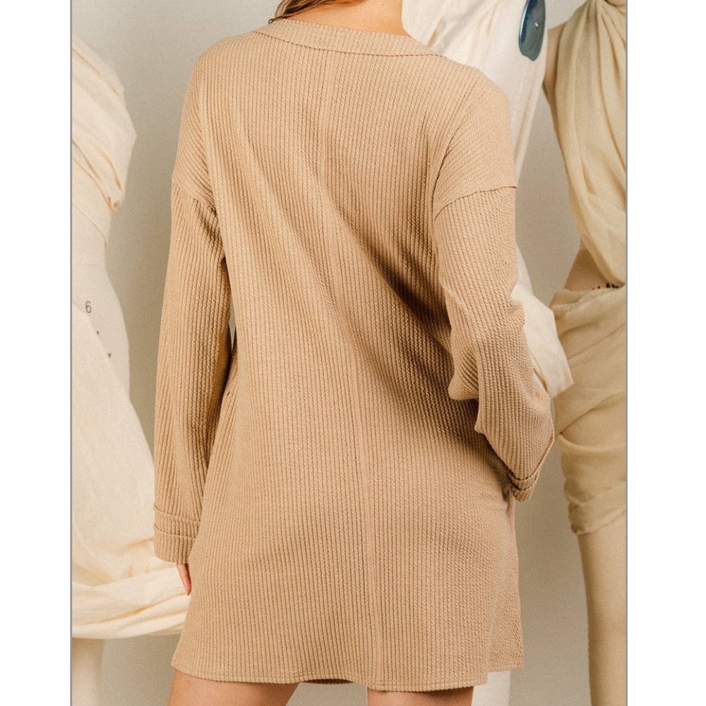 New In Waffle Knit Vneck Dress/Taupe - Picture 3 of 13